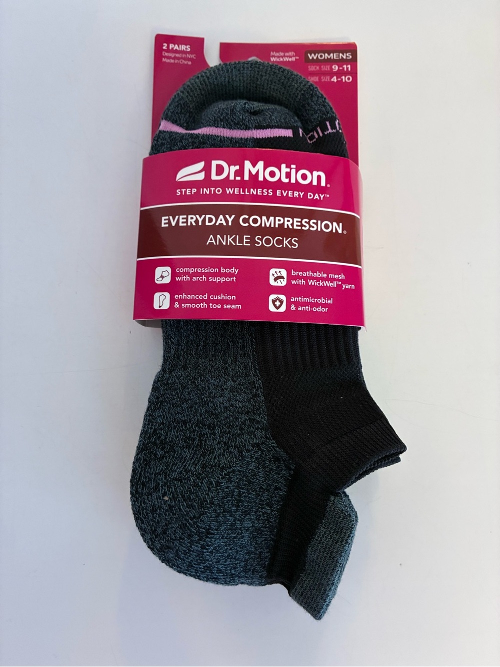 Dr. Motion Women's Everyday Compression Ankle Socks - Black & Dark Gray 2 pairs